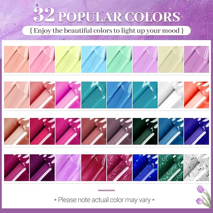 JODSONE 32+4 Pcs Gel Nail Polish Kit Soak Off Gel Polish Set Glitter Gel Nail Kit Nail Art Salon DIY at Home Manicure Kit-GlimoraGlow