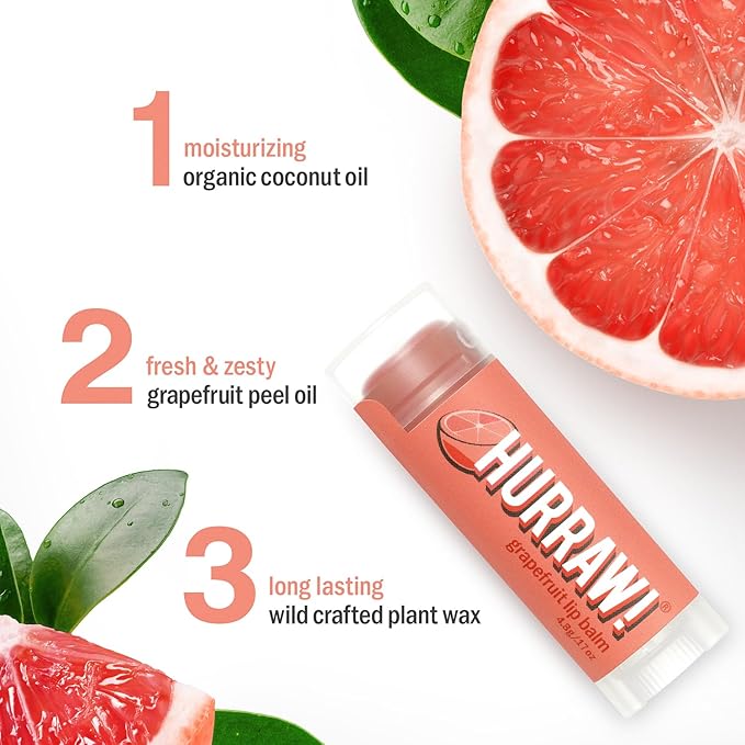 Hurraw! Grapefruit Lip Balm, 3 Pack: Organic, Certified Vegan, Cruelty and Gluten Free. Non-GMO, 100% Natural Ingredients. Bee, Shea, Soy and Palm Free. Made in USA-GlimoraGlow