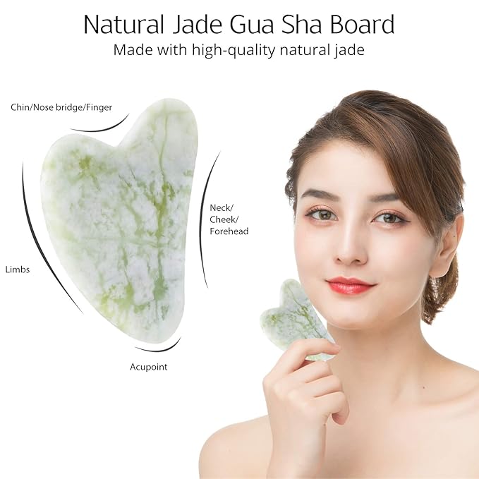 BAIMEI Jade Roller & Gua Sha Set Face Roller and Gua Sha Facial Tools for Skin Care Routine and Puffiness, Self Care Gift for Men Women - Light Green-GlimoraGlow