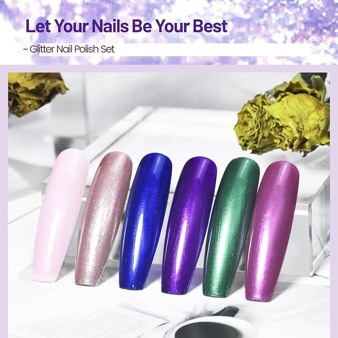 10ml 6 Colors Nail Polish Set Dark Green Pink Glitter Deep Blue Series Nail Polish Gifts for Women-GlimoraGlow