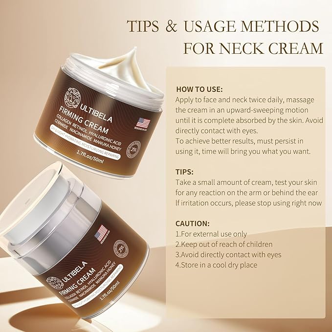 Tighten and Lift Neck Cream, Deep Hydration Neck Firming Cream with Retinol, Collagen & Honey Anti-Aging & Wrinkle Moisturizer for Face, Neck & Décolleté Women & Men 1.7 Fl Oz-GlimoraGlow