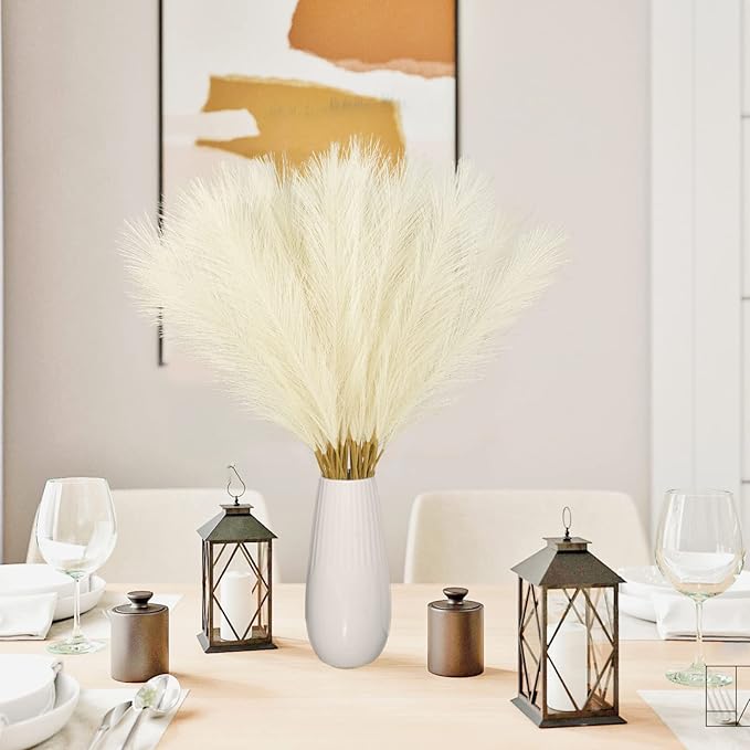 50PCS Faux Pampas Grass, 21.6" Short Artificial Pompous Grass Floral Fake Pompas Grass Branches Vase Filler Flower Arrangement for Home Wedding Boho Decor, Beige