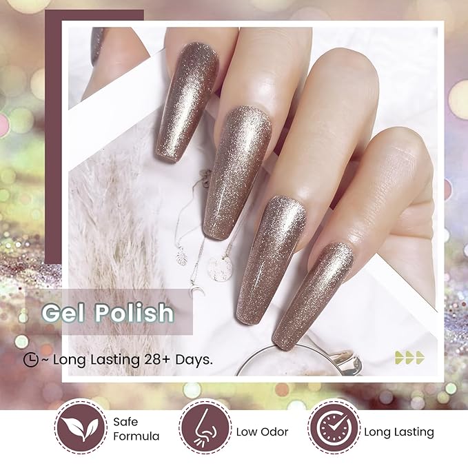 JODSONE 10ml Glitter Gel Nail Polish Set 6 Color Glitter Effect gel polish All Seasons Neutral Soak off LED Lamp Gel Manicure Set for Nail Art-GlimoraGlow