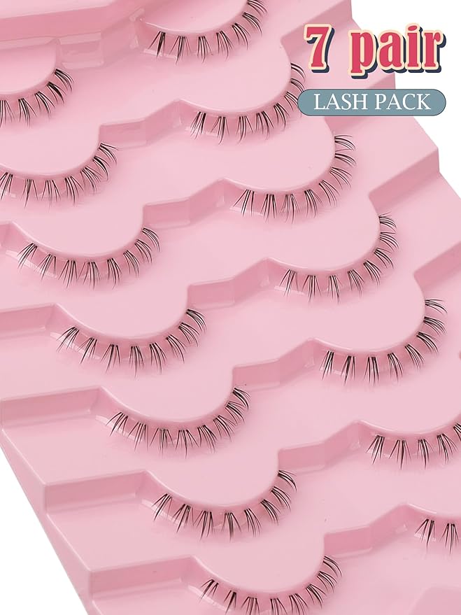 Lashes Natural Bottom Lashes 8mm Lower False Eyelashes Natural Look Strip Lashes Extention Wispy Bottom Eyelashes Fake Lashes Pack 7 Pairs-GlimoraGlow