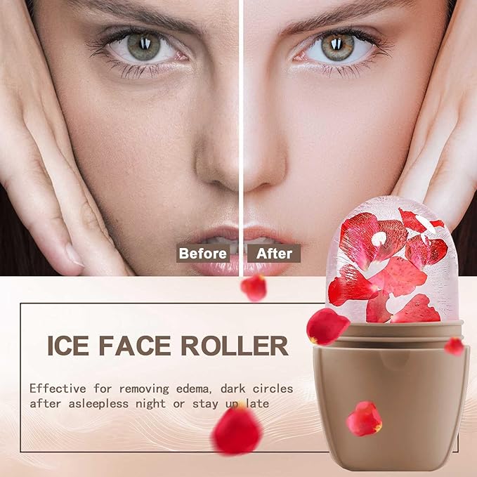 XHJRI Ice Face Roller Massager,Ice Cube Roller for Face, Eyes and Neck Naturally Conditioning and Skin Care,De-Puff Eye Bags,Reduce Migraine Pain,Reusable Massage Silicone Ice Mold (New Coffee)-GlimoraGlow