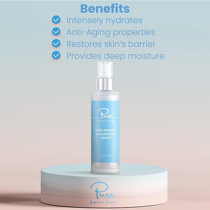 Pure Daily Care High Energy Hyaluronic Serum (4 Fl. Oz) - Hydrating Clinical Grade Hyaluronic Acid.-GlimoraGlow