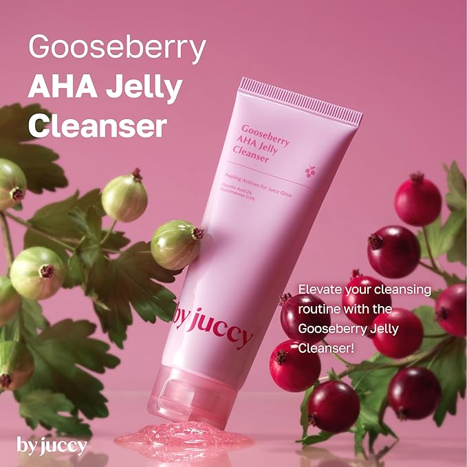 By Juccy Gooseberry AHA Jelly Cleanser | Gentle & Hydrating | Low PH | Glycolic Acid, Indian Gooseberry, Sea Buckthorn | Exfoliates Dead Skin CellsㅣKorean Face Wash | Korean Skin Care | 4.05 Fl.oz-GlimoraGlow