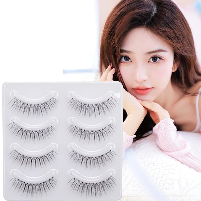 Miz Barn Daily Natural Look False Eyelashes, 4 Pairs Natural Soft Lightweight Comfortable Short Lashes Luxurious Clear Band Handmade False Eyelashes(M12)-GlimoraGlow