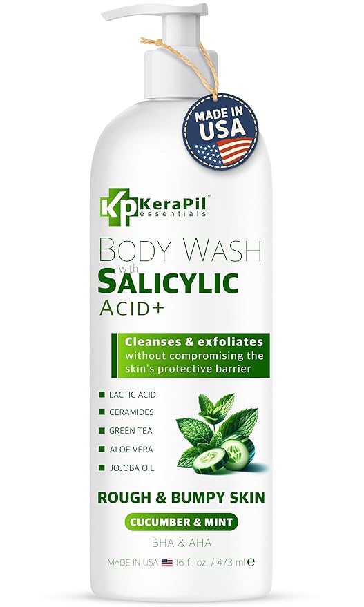 Exfoliating Body Wash with Salicylic Acid - No Dry Out, Gentle Exfoliates Rough and Bumpy Skin, Body Acne Wash, BHA & AHA - Cucumber and Mint Salicylic Acid Body Wash - (16 fl oz)-GlimoraGlow