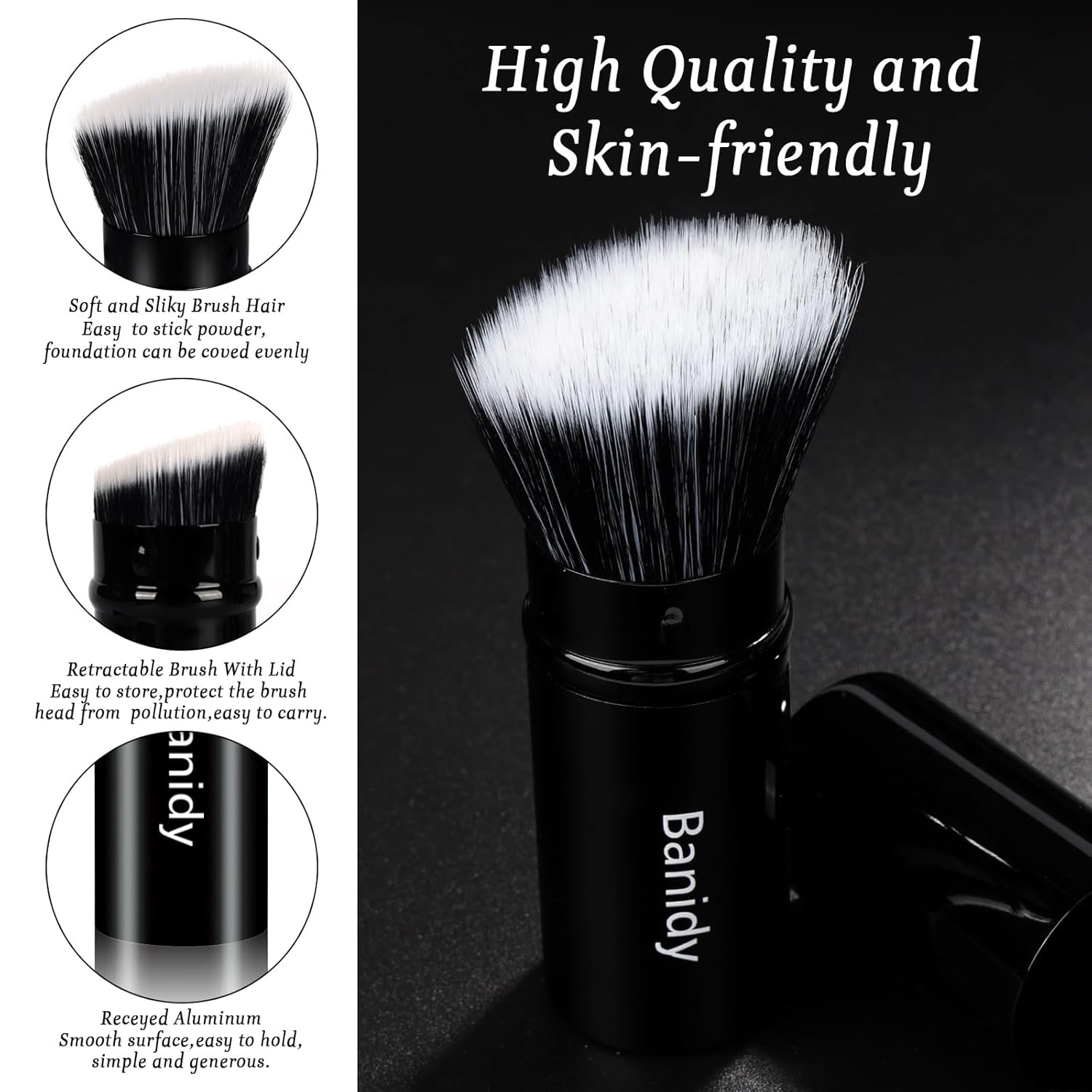 Makeup Brush, Banidy Retractable Kabuki Brush Foundation Brush for Powder Blush, Bronzer, Buffing, Liquid, Cream-GlimoraGlow