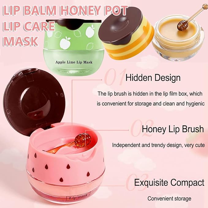 1PCS Lip Balm Honey Pot,Honey/Apple Lime Lip Mask Overnight Moisturizing Lip Balm,Hydrating Prevention Dry & Cracked Lip Exfoliator Lip Wrinkle Care Sleeping Lip Mask (Apple Lime)-GlimoraGlow