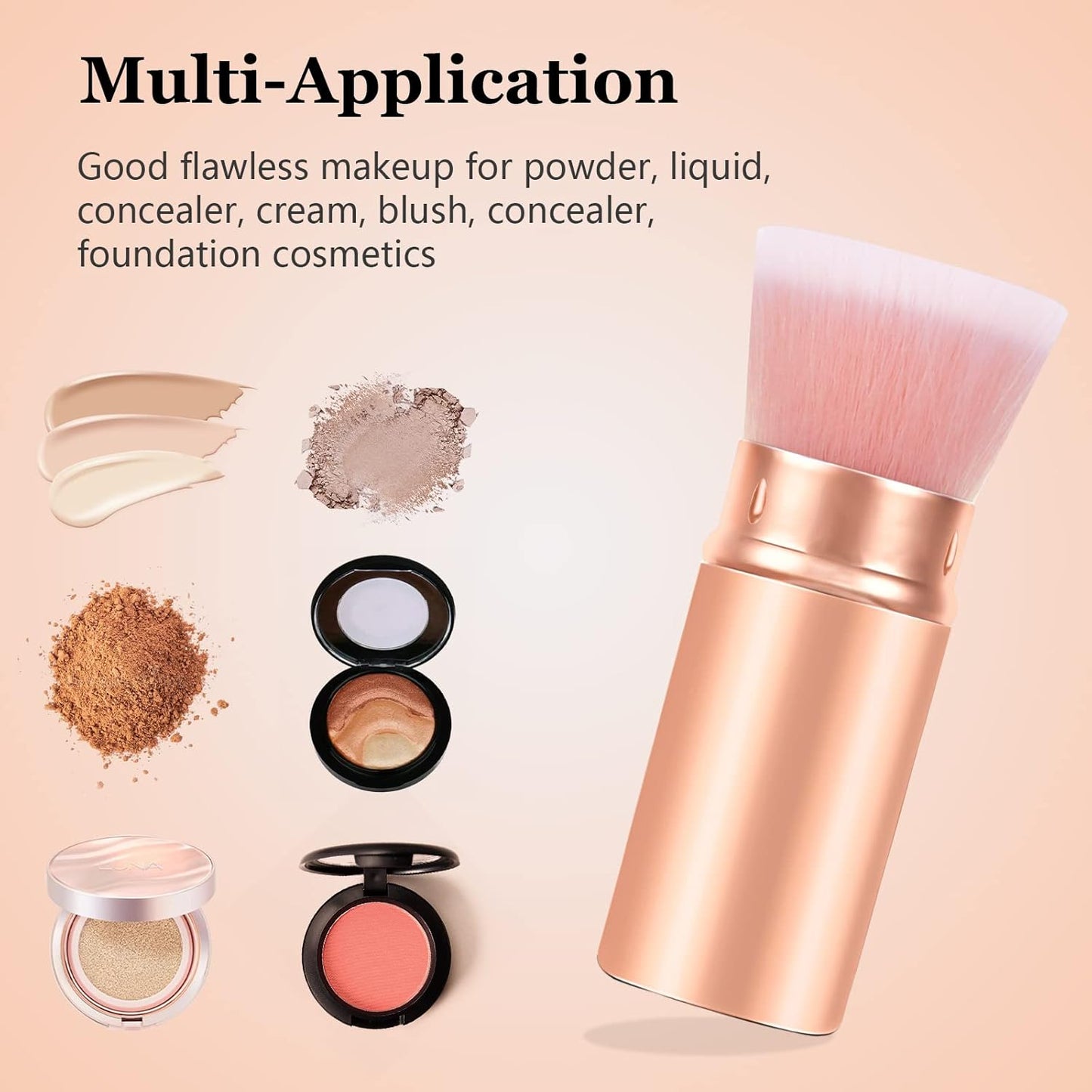 Falliny Retractable Makeup Brushes, Travel Kabuki Powder Foundation Brush, Portable Face Liquid Foundation Sunscreen Brush with Cover for Blending Liquid, Bronzer,Cream or Flawless Powder Cosmetics-GlimoraGlow
