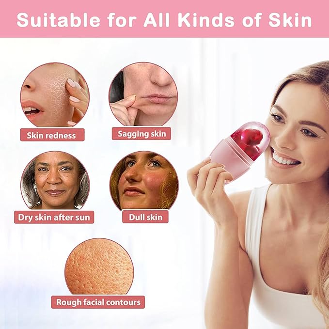 XHJRI Ice Face Roller Massager,Ice Cube Roller for Face, Eyes and Neck Naturally Conditioning and Skin Care,De-Puff Eye Bags,Reduce Migraine Pain,Reusable Massage Silicone Ice Mold (New Pink White)-GlimoraGlow