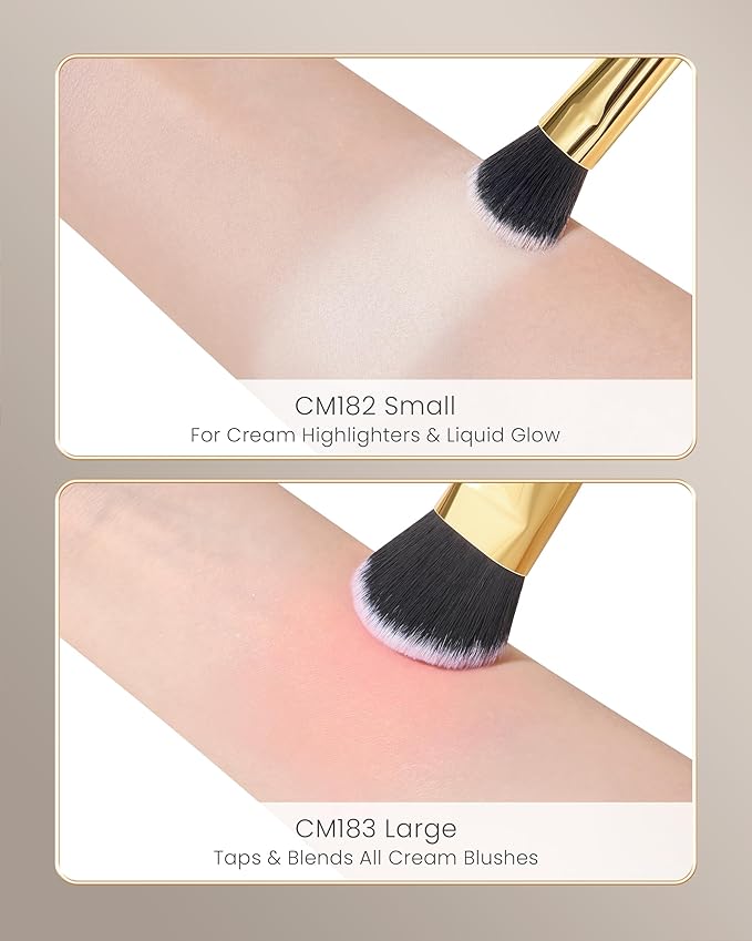 Desert Oak Series Precision Angled Dome Highlight Brush - Small Nylon Bristles for Targeted Cream/Liquid Highlighter, Under-Eye, Nose Bridge & Detail Work, Bubinga Handle & Brass Ferrule (CM 182)-GlimoraGlow