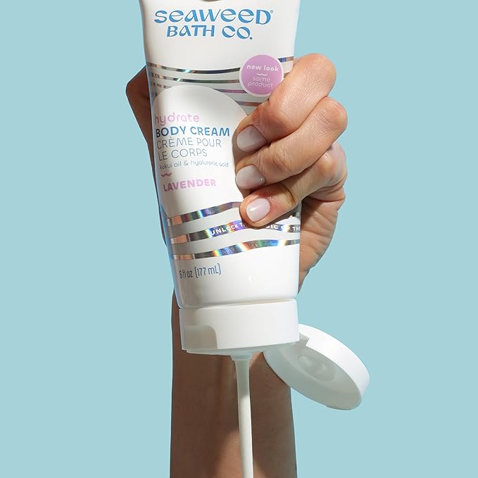 Seaweed Bath Co. Hydrate Body Cream, Lavender Scent, 6 Ounce, Nourishing Hand & Body Lotion Moisturizer for Dry Skin, with Sustainably Harvested Seaweed, Kukui Oil, Hyaluronic Acid, Shea Butter-GlimoraGlow