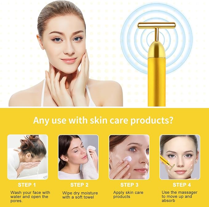 2 Pack T Shape Face Massager Beauty Bar Golden & Pink Facial Massager, Portable Electric Vibration Face Neck Body Massager for Firming Lifting Anti Aging Skin Tightening Wrinkle Reducing-GlimoraGlow