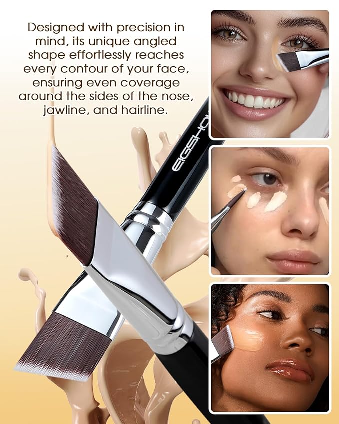 EIGSHOW Angled Flat Foundation Brush, Vegan Synthetic Bristles, Streak Free Application, Face Makeup Brush For Blending Liquid, Cream, Face Mask (E870)-GlimoraGlow