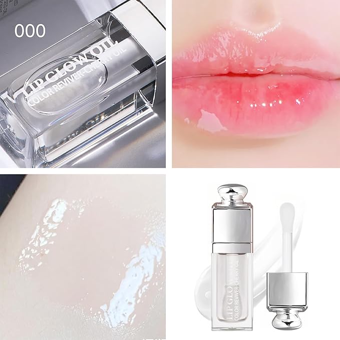 Hydrating Lip Glow Oil-Lip care oil- Lip Oil Tinted for Lip Care and Dry Lips-Prevents Dry Cracked-Non-sticky Big Brush Head-Lip Plumping -Lip Oil gloss tinted-000#CLEAR-GlimoraGlow