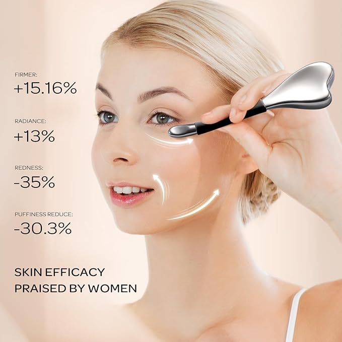 3-in-1 Cryo Gua Sha Facial Tools, Ice Roller Globes for Women Face and Eyes Massager, Unbreakable Stainless Steel Face Sculpting Skin Care Tools, Esthetician Supplies with Carry Case-GlimoraGlow