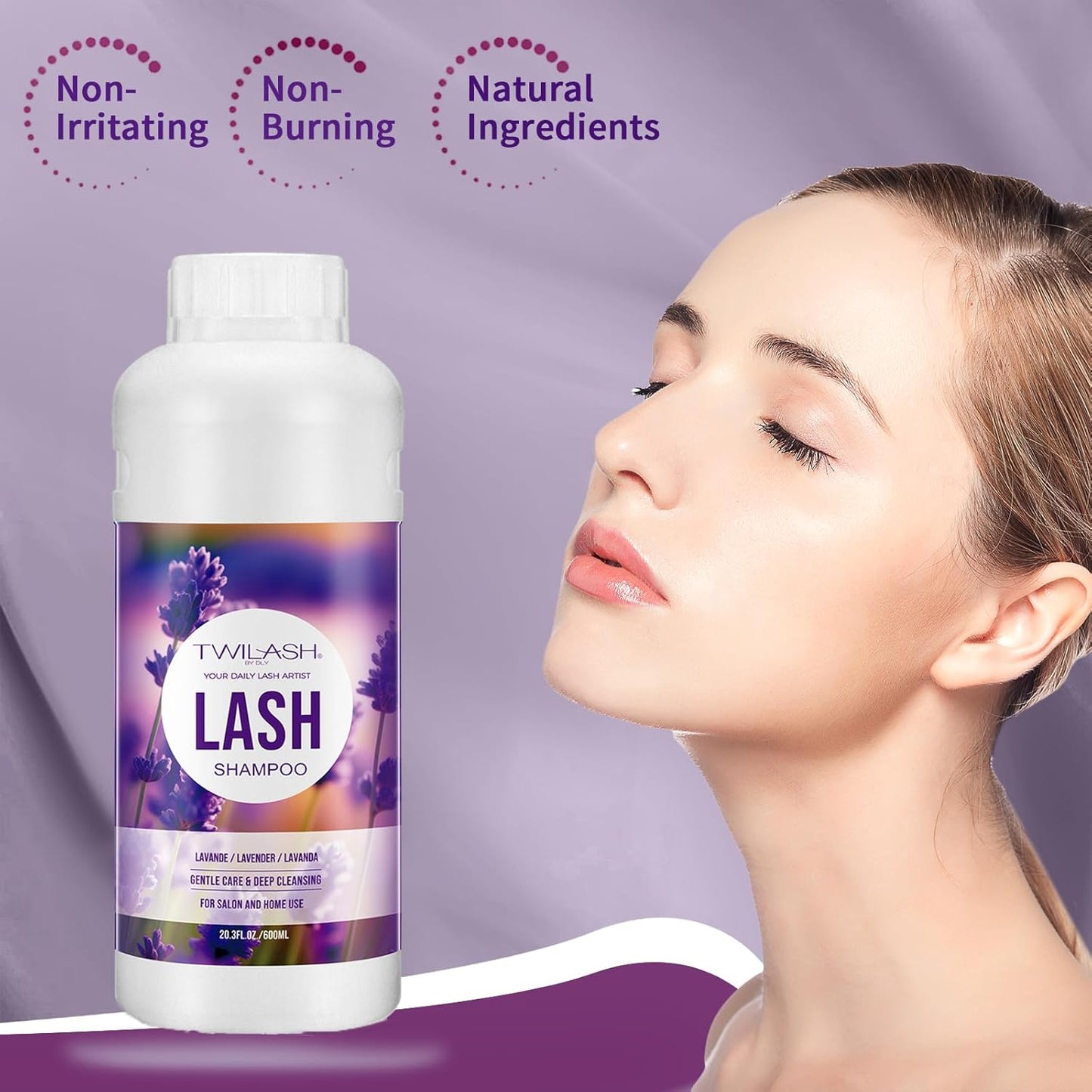 Lash Shampoo Bulk, Eyelash Cleanser for Extensions 1 Liters, Safe Makeup Remover, Non-irritating or Burning Formula Eyelid Foaming Cleanser for Professional Salon and Home Use (Lavender-1L)-GlimoraGlow