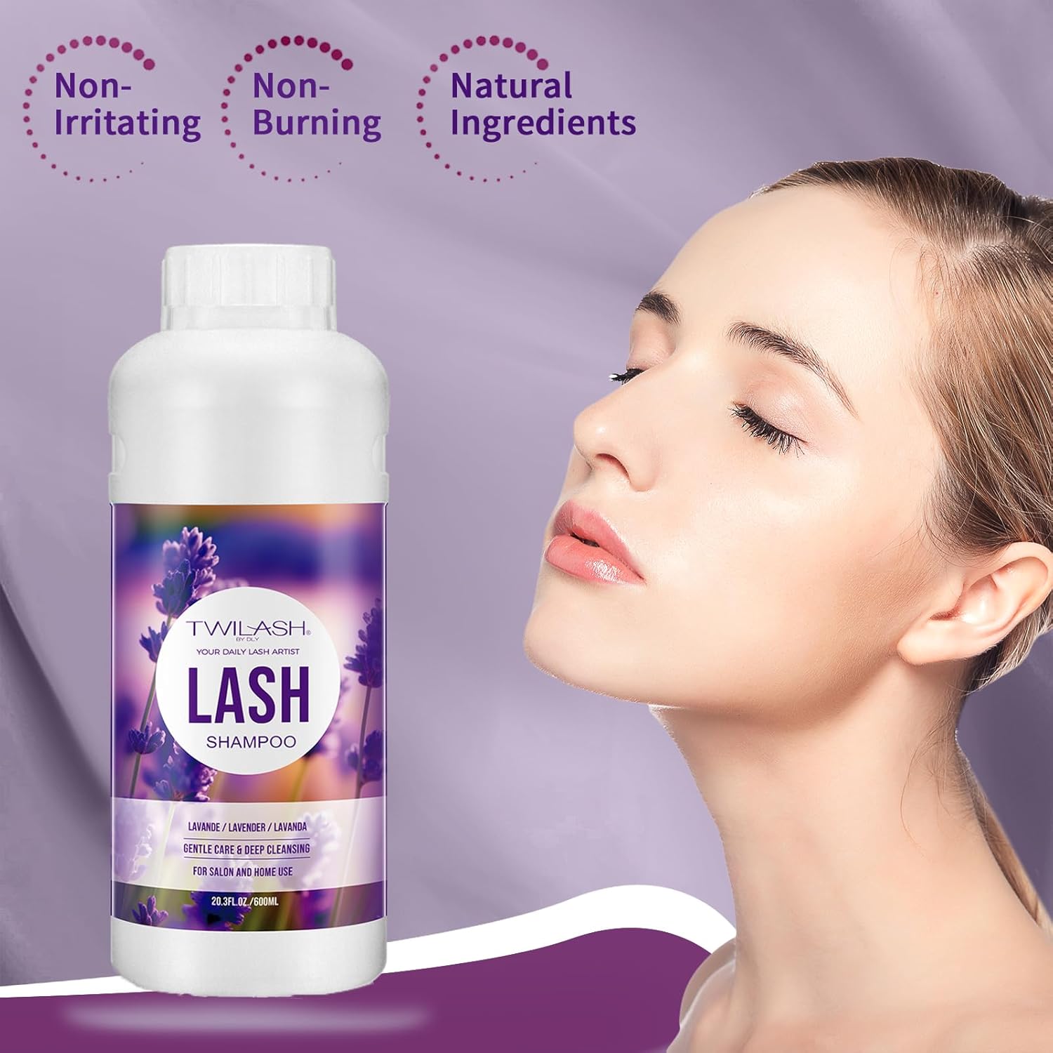 Lash Shampoo Bulk, Eyelash Cleanser for Extensions 1 Liters, Safe Makeup Remover, Non-irritating or Burning Formula Eyelid Foaming Cleanser for Professional Salon and Home Use (Lavender-1L)-GlimoraGlow
