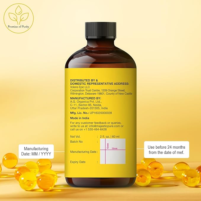 Majestic Pure Vitamin E Oil - 100% Pure & Natural, 70,000 IU | Premium Grade, Cold-Pressed and Tocopherol to Repair Dry, Damaged Skin | Moisturizing Skin, Hair and Scalp 2 Fl Oz-GlimoraGlow