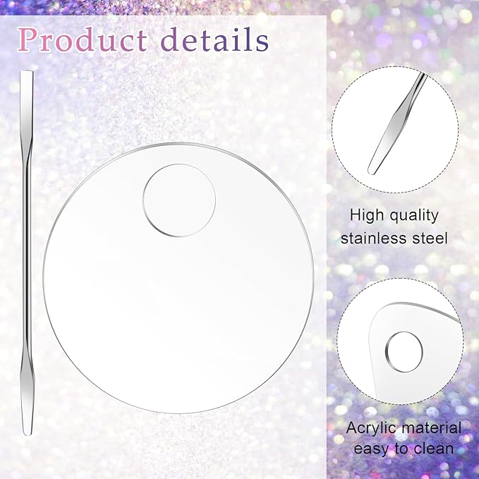 2 Pcs Makeup Palette Tray Clear Makeup Mixing Tray Cosmetic Palette Acrylic with 2 Pcs Spatula Tool Foundation Mixing Palette Cosmetic Palette for Mixing for Nail Art Foundation Shadow-GlimoraGlow