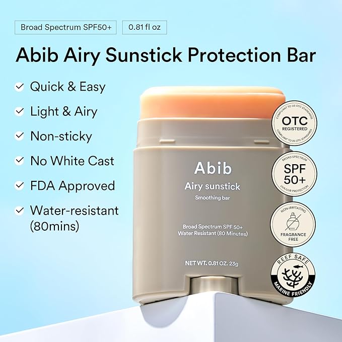 Abib Airy & Quick Sunstick DUO Broad Spectrum SPF50+ 1.58 oz / 45g (Semi-matte & Glowing) | Korean Suncreen Stick Suncare Sunblock, No Whitecast, Protector Solar Barra, Water resistant-GlimoraGlow