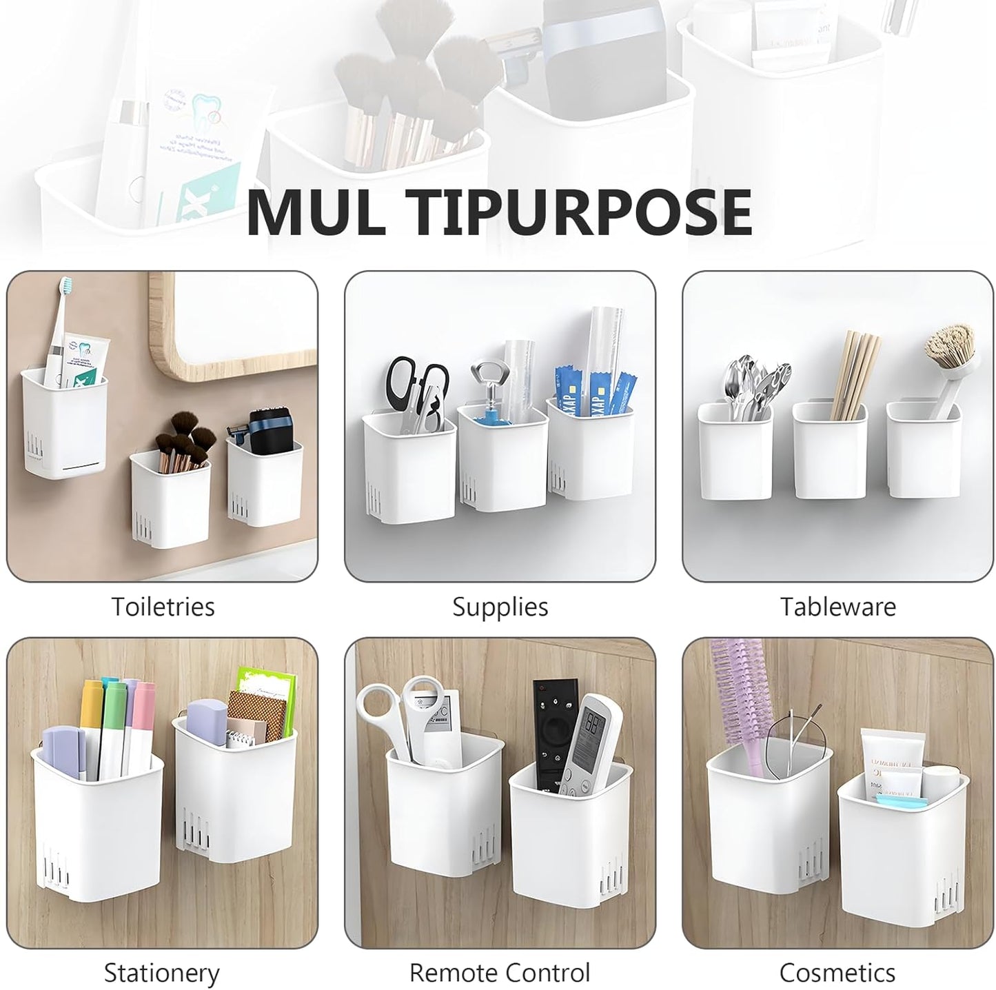 2 Packs Wall Mounted Toothbrush Holders, Self Adhesive Bathroom Toothbrush Wall Holder for Electric Toothbrush, Toothpaste, Razor,Shower Item (White-GlimoraGlow