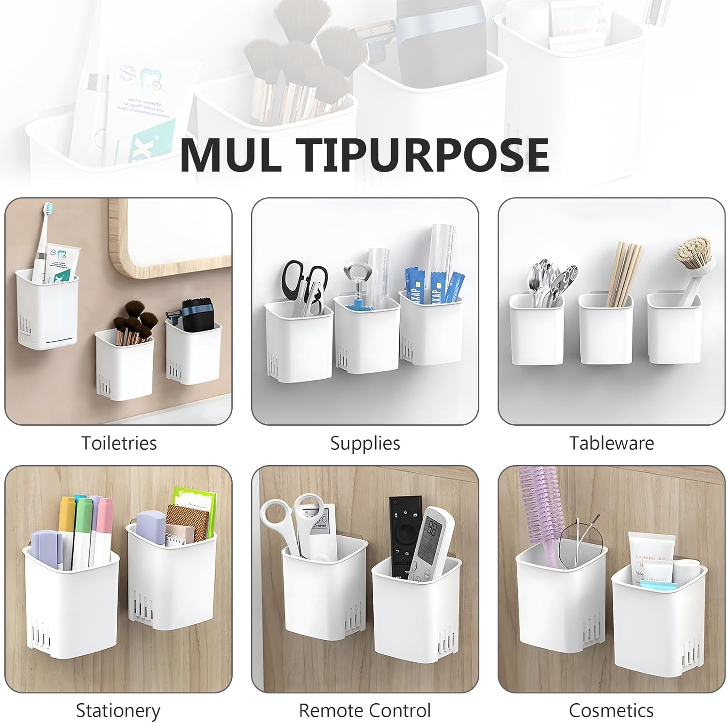 2 Packs Wall Mounted Toothbrush Holders, Self Adhesive Bathroom Toothbrush Wall Holder for Electric Toothbrush, Toothpaste, Razor,Shower Item (White-GlimoraGlow