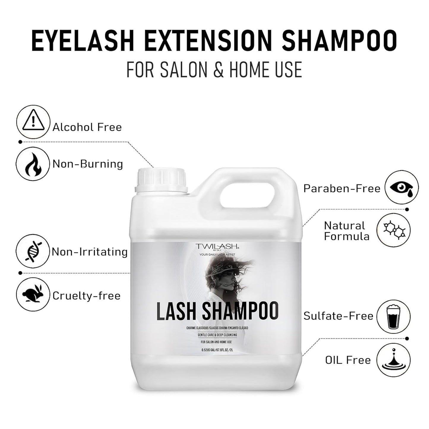 Lash Shampoo Bulk, Eyelash Cleanser for Extensions 2 Liters, Dispenser Pump, Non-irritating or Burning Eyelid Foaming Cleanser for Professional Salon and Home Use (Classic Charm-2L)-GlimoraGlow