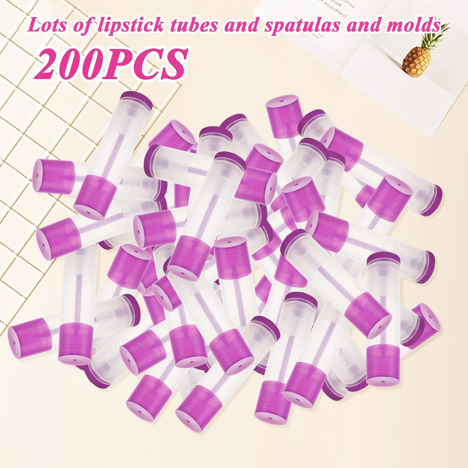 200Pack Plastic Lip Balm Tubes 5ml/5g Purple Lip Balm Containers, Chapstick Tubes Empty with Filling Tray and Spatula, Rotating Type Refill Lip with Cap for DIY Make Up Lip Balm-GlimoraGlow