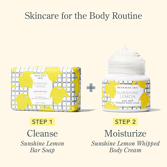 Beekman 1802 Sunshine Lemon Whipped Body Cream - Scented - 8 oz - Moisturizes, Soothes, & Softens - With Coconut Oil and Mango Seed Butter - No Irritation - Good for Sensitive Skin-GlimoraGlow