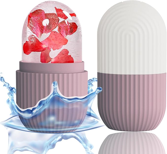 XHJRI Ice Face Roller Massager,Ice Cube Roller for Face, Eyes and Neck Naturally Conditioning and Skin Care,De-Puff Eye Bags,Reduce Migraine Pain,Reusable Massage Silicone Ice Mold (Brown)-GlimoraGlow