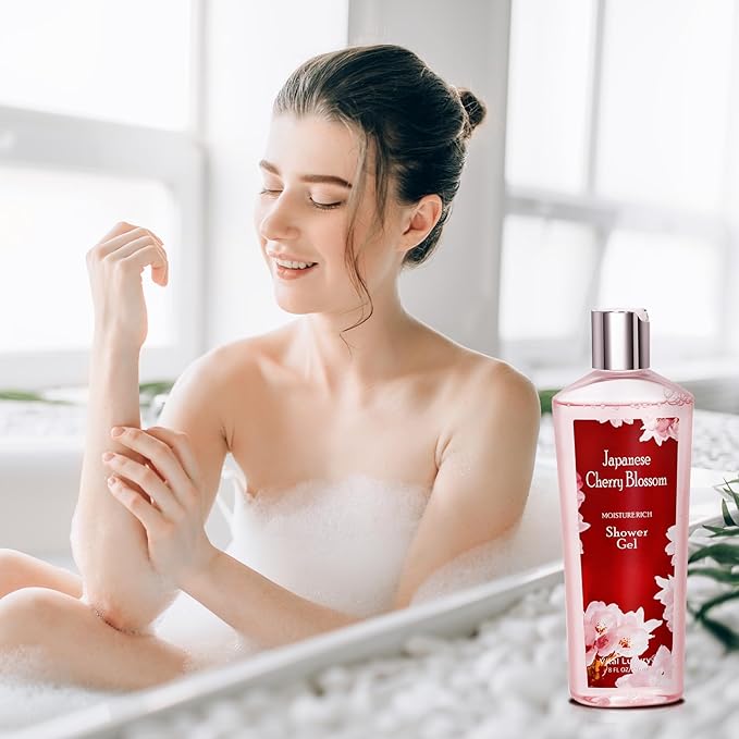 Japanese Cherry Blossom Shower Gel and Body Cream Set - Nourishing and Moisturizing Daily Skincare - 8 fl.oz / 236mL Each, Christmas Gifts for Her and Him (Japanese Cherry Blossom)-GlimoraGlow