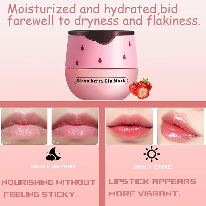 1 PCS Bee Lip Balm Honey Pot, Exfoliating Strawberry Bee Lip Balm Sleeping Lip Mask Overnight with Sticks, Honey Pot Lip Balm Prevention Dry Hydrating and Crack Lip Scrubs-GlimoraGlow