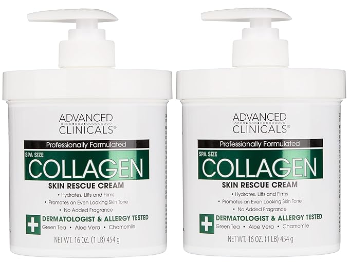 Advanced Clinicals Collagen Cream Body Lotion & Face Moisturizer W/Vitamin E | Skincare Moisturizing Collagen Lotion For Women, Men, Hand, & Neck Improves Look Of Crepey Skin & Uneven Dry Skin, 2pc-GlimoraGlow