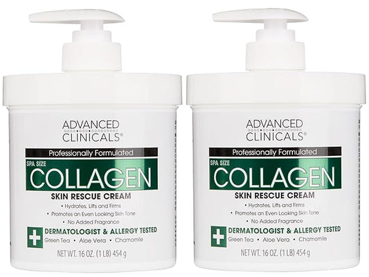 Advanced Clinicals Collagen Cream Body Lotion & Face Moisturizer W/Vitamin E | Skincare Moisturizing Collagen Lotion For Women, Men, Hand, & Neck Improves Look Of Crepey Skin & Uneven Dry Skin, 2pc-GlimoraGlow