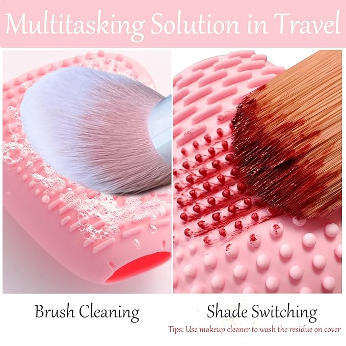 Silicone Travel Make-up Brush Holder with Cleaner Mat Pad, Organizer Case Covers for Foundation Eye Lip Brushes Storage Cleaning, Gift for Women Girl-Friend Mother Wife, 3-Pcs Large + 5 Small, Blue-GlimoraGlow