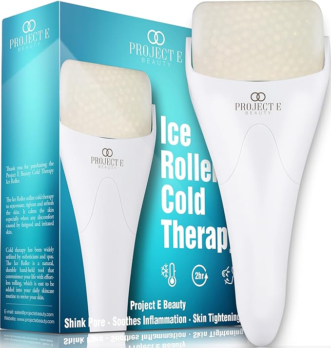 Ice Roller Cold Therapy by Project E Beauty | Reduce Under Eye Puffiness & Dark Circles | Tightens & Firms Skin | Diminish Wrinkles | Pain Relief | Muscle Soreness | Redness (Face & Body Roller)-GlimoraGlow