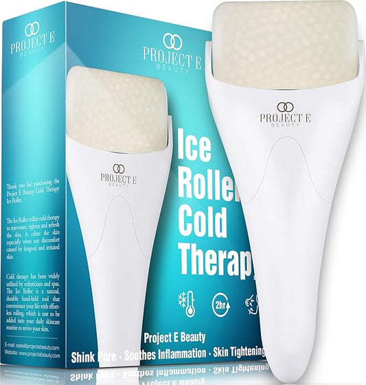 Ice Roller Cold Therapy by Project E Beauty | Reduce Under Eye Puffiness & Dark Circles | Tightens & Firms Skin | Diminish Wrinkles | Pain Relief | Muscle Soreness | Redness (Face & Body Roller)-GlimoraGlow