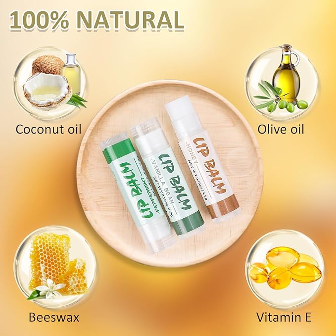 24 Pack Lip Balm Bulk, Vanilla Mint Honey, 100% Natural Lip Balm with Vitamin E and Coconut Oil, Moisturizing Lip Balm for Dry Lips-GlimoraGlow