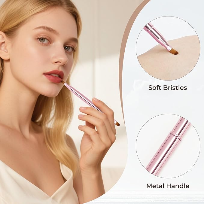 Unaone 2 Pack Lip Brush for Lipstick, Dual-Ended Lip Makeup Brush with Lid, Lipstick Brush for Lip Gloss-GlimoraGlow