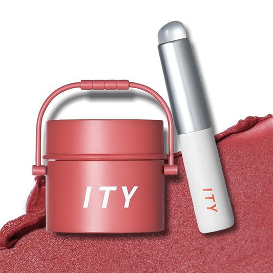 ITY Velvet Matte Finish Lip Stain-Mousse Textured Pudding Pot Lip Clay with Brush, Nude Shade, Dual-Use as Lipstick and Blush, Conceals Lip Lines, Rich Pigment, 0.21 oz (6g) in Sandalwood Rose-GlimoraGlow
