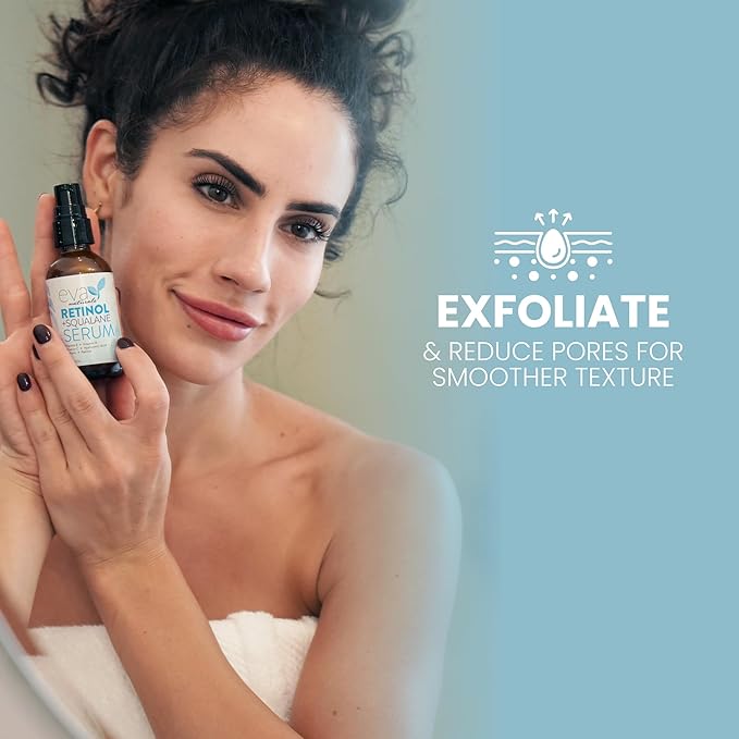 Eva Naturals Retinol + Squalane Serum – Anti Aging Face Serum for Wrinkles, Collagen Boost, Eye & Night Use – Retinoid Skin Care for Acne, Pores, Dark Spots & Sensitive Skin-GlimoraGlow