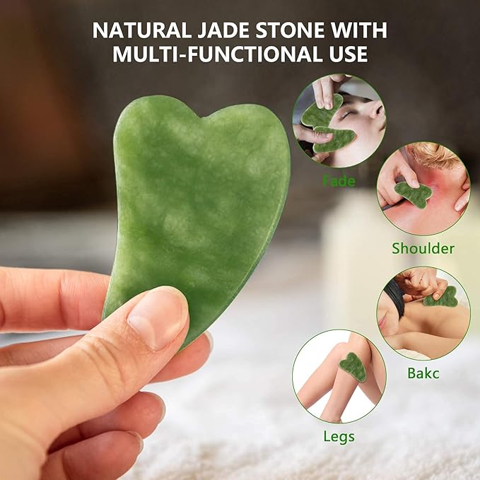 Deciniee Jade Roller and Gua Sha Set - Beauty Face Massager & Guasha Tool for Eye, Neck, Body - 2 in 1 Skin Care Massage Tools, Muscle Releaxing and Relieve Wrinkles-GlimoraGlow