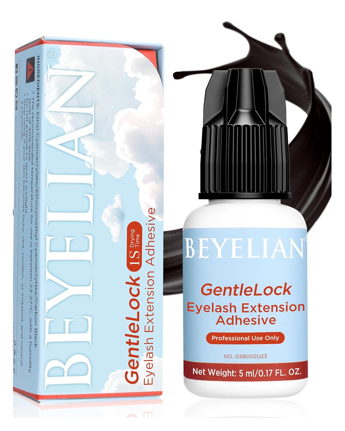 BEYELIAN Sensitive Eyelash Extension Glue, 1 Sec Dry Lash Extension Glue No Irritation Waterproof Long Lasting Strong Hold Adhesive Professional Use Only 0.17fl.oz/5ml (B02)-GlimoraGlow