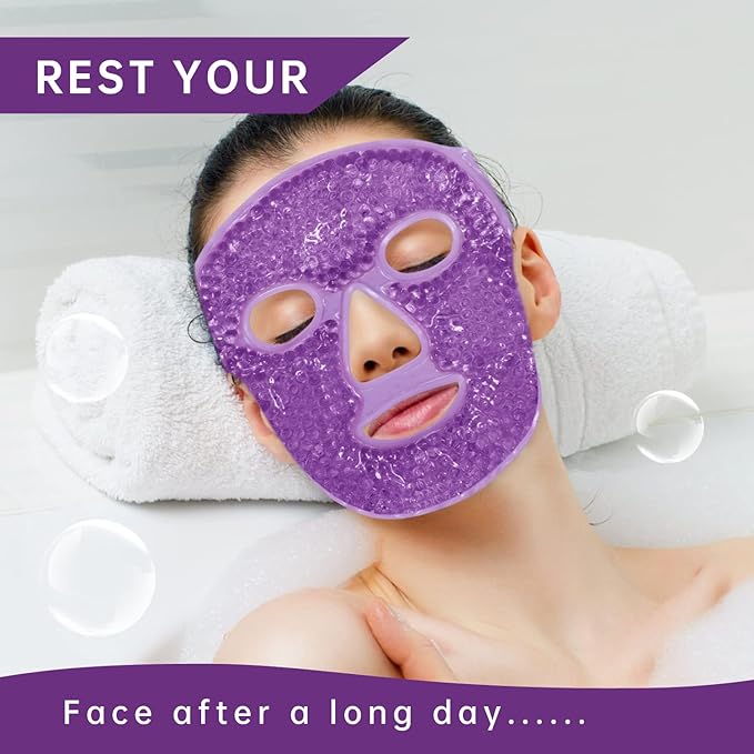 Ice Face Mask Reusable and Cold Gel Eye Mask for Puffiness/Dark Circles/Eye Bags/Dry Eyes/Headaches/Migraines/Stress Relief, Ice Pack for Eyes & Face (Purple)-GlimoraGlow