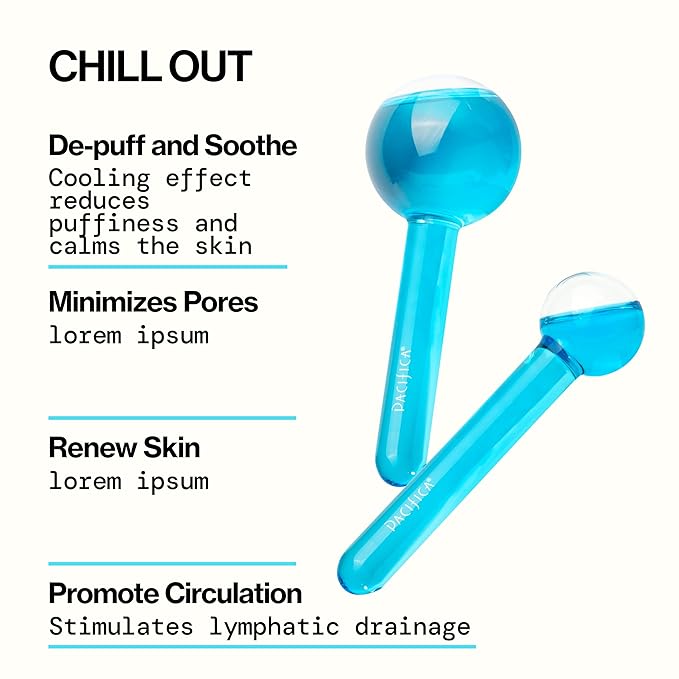 Pacifica Ice Roller Cryo Globes – Cooling Glass Facial Massager for Face, Eyes & Neck – Cold Therapy Beauty Tool for Puffy Eyes, Dark Circles, Redness, Wrinkles – Skin Care Gift for Women & Men-GlimoraGlow
