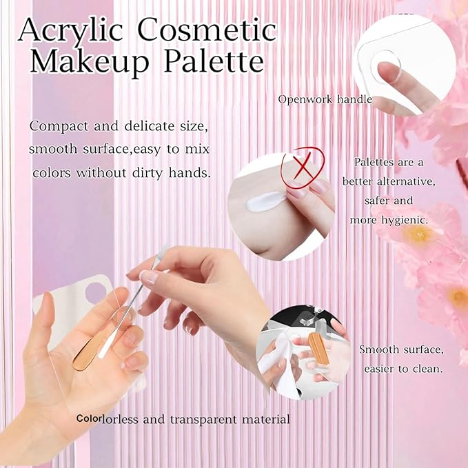 2 Pcs Acrylic Cosmetic Makeup Palette with 2 Pcs Makeup Spatula,Foundation Palette,Makeup Mixing Palette for Foundation Eye Shadow Lipsticks Nail Art-GlimoraGlow